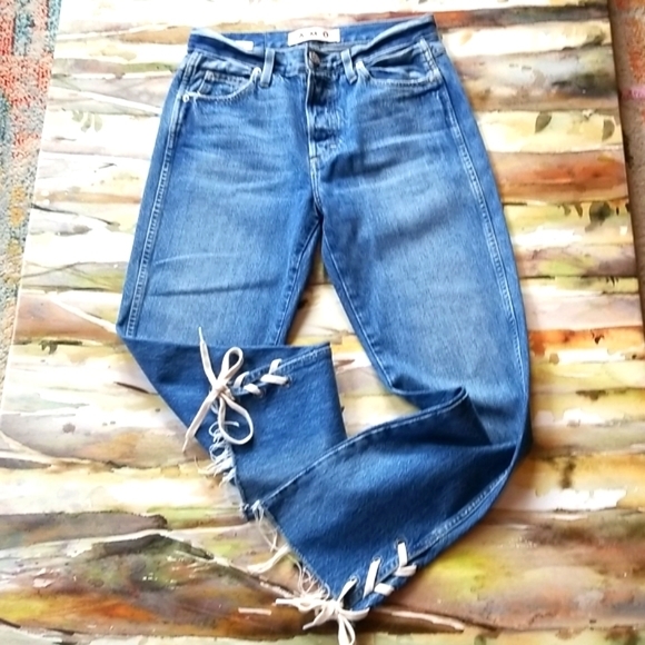 AMO BABE LACE UP Love Note Laces Ankle Ties Button Up High Anthro Denim Jeans 27 - Picture 3 of 16